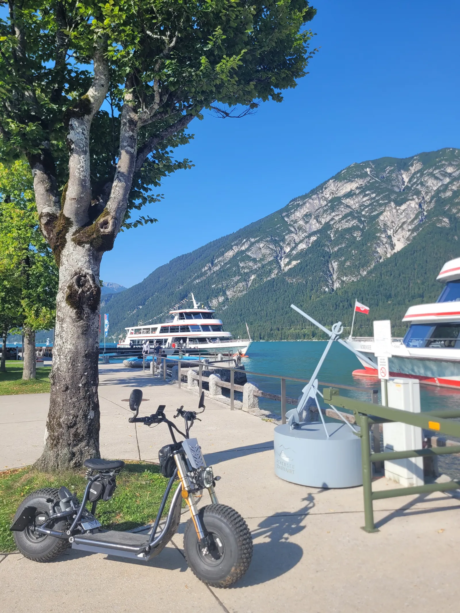 E-moped under a tree by the lake